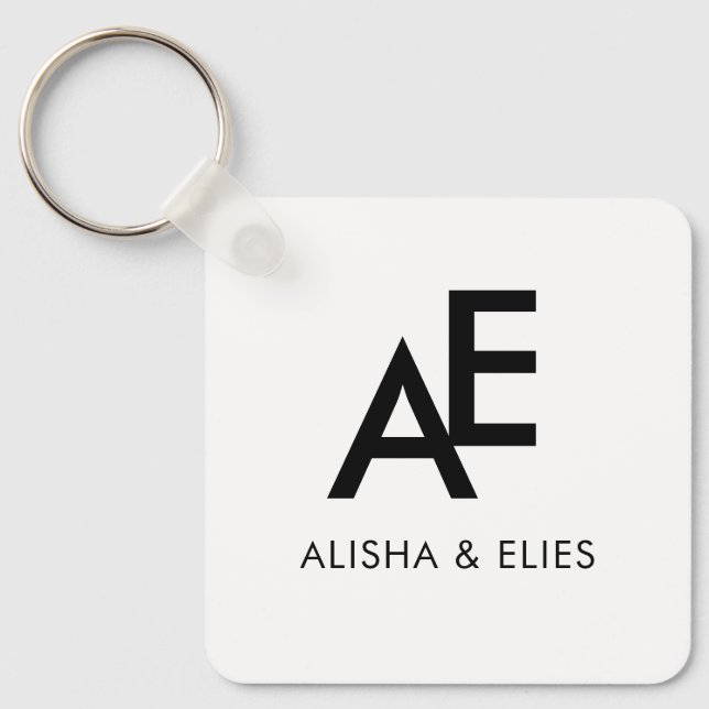Elegant Couple Monogram | Simple Black & White  Keychain (Front)