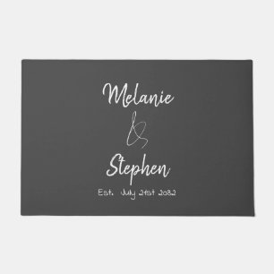Elegant Couple Names Date Typography Gray Script Doormat