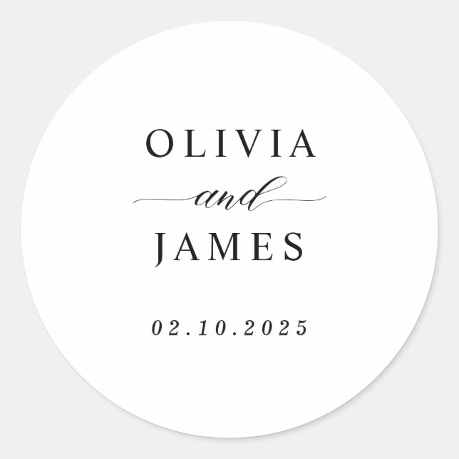 Elegant Couple Names Typography Script Wedding Classic Round Sticker (Front)