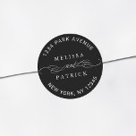 Elegant Couple Names Wedding Return Address Black Classic Round Sticker<br><div class="desc">Black and white elegant sticker with your names and return address.</div>