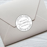 Elegant Couple Names Wedding Return Address Classic Round Sticker<br><div class="desc">Black and white elegant round sticker with your names and return address.</div>