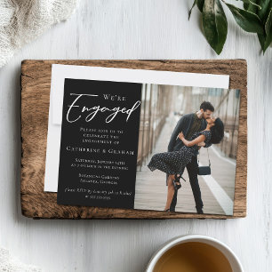 Elegant Couple Photo Engagement Party Black White Announcement