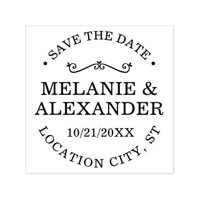 Elegant Couple Wedding Round Save the Date Self-inking Stamp (Design)