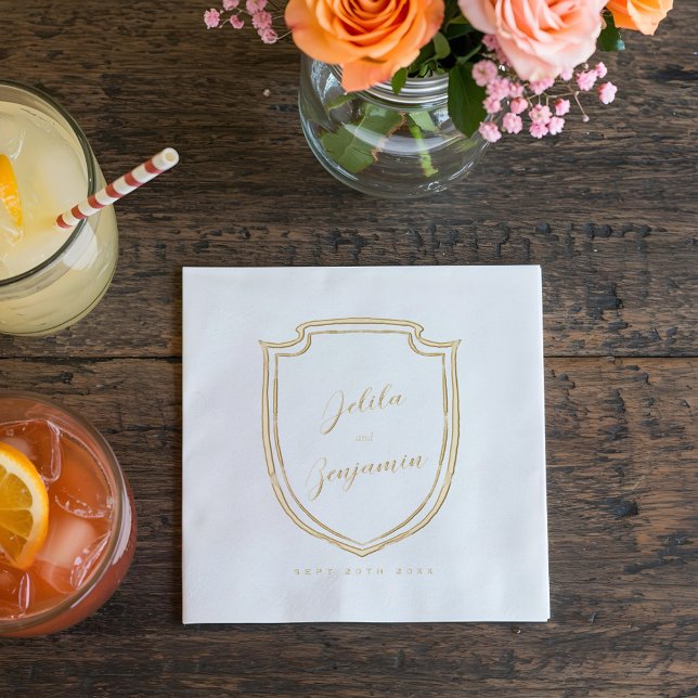 Élégant Couples de crête minimaux Nom et Mariage D (Western Horseshoe Monogram Crest Wedding Foil Napkins)