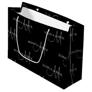 Elegant Couples Names & Monogram Large Gift Bag