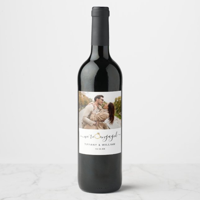 Elegant Couples Photo we're engaged  Wine Label (Front)