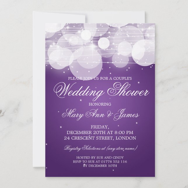 Elegant Couples Shower Glow & Sparkle Purple Invitation (Front)
