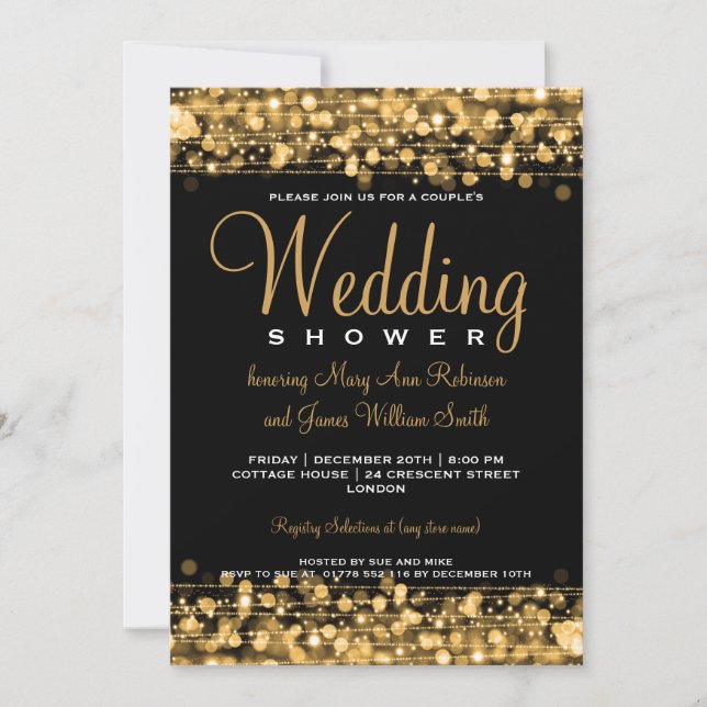 Elegant Couples Shower Party Sparkles Gold Invitation (Front)