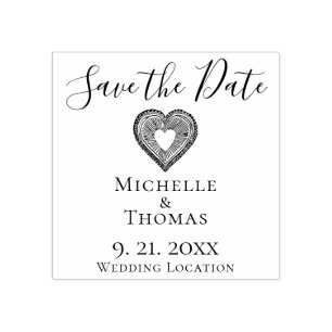 Elegant Couples Wedding Heart Save the Date Rubber Stamp