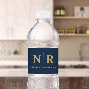  Elegant Couples Wedding Monogram Personalized Water Bottle Label