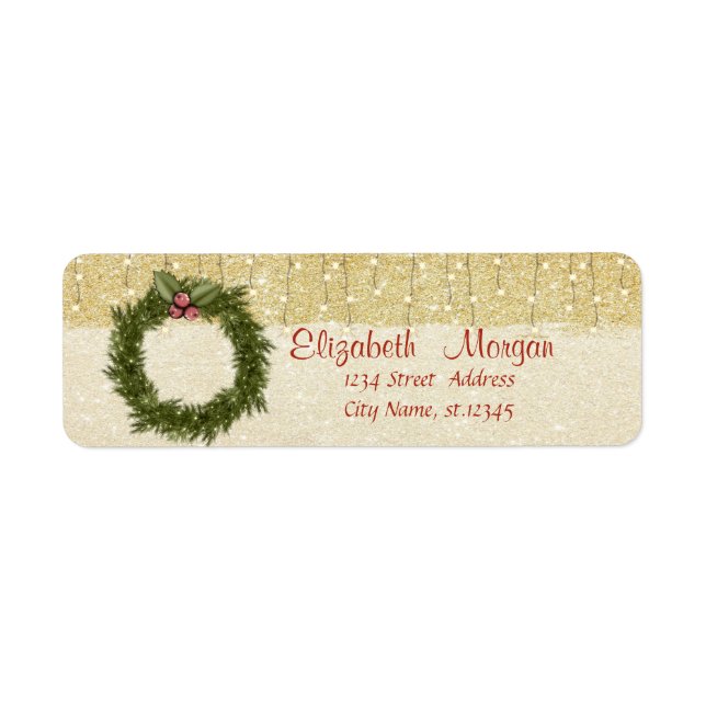 Élégant, Couronne de Noël, Glitterie d'or (Devant)
