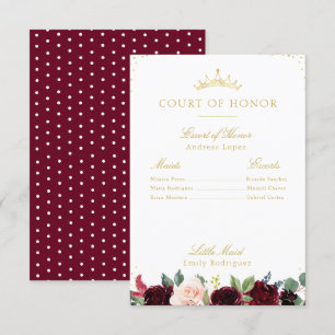 Elégant court floral bordeaux carte d'honneur
