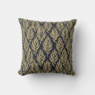 Élégant Coussin de Jeté à Motif de Feuille Dorée e