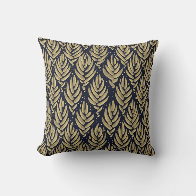 Élégant Coussin de Jeté à Motif de Feuille Dorée e (Recto)