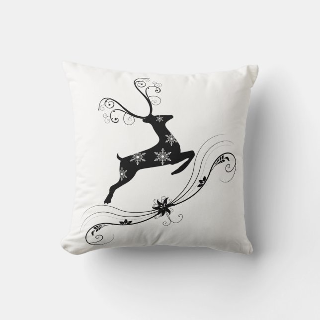 Élégant Coussin de Noël noir et blanc cerf (Recto)