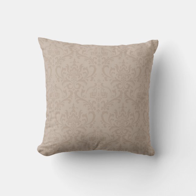 Élégant coussin décoratif en damas Taupe (Recto)