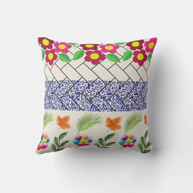 "Élégant Coussin Floral en forme de Carré. (Verso)