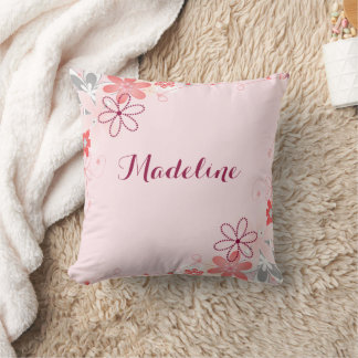 Élégant Coussin floral gris rose