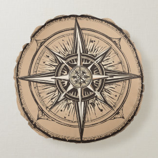 Elégant Coussin Rond Compass - Cadeau Mariage Parf