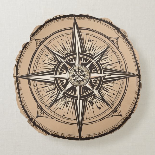 Elégant Coussin Rond Compass - Cadeau Mariage Parf (Devant)