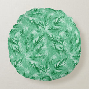 Elégant Coussin rond feuille de palme Turquois