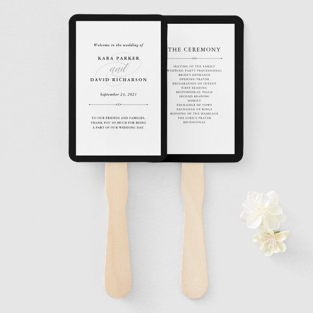 Elegant Couture | Black and White Wedding Hand Fan (Front and Back)