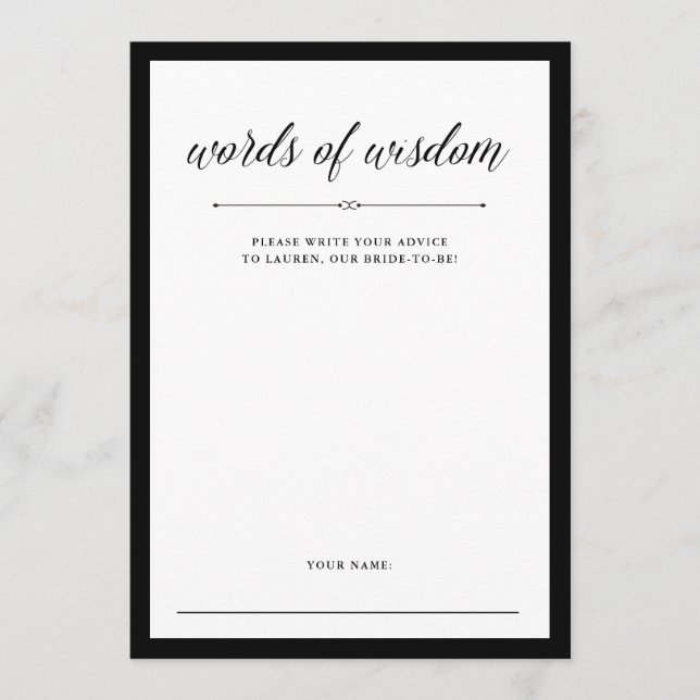 Elegant Couture | Bridal Shower Advice Card (Front)