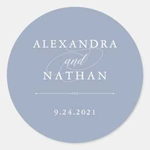 Elegant Couture Dusty Blue Wedding Classic Round Sticker