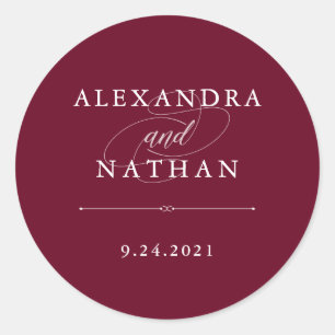 Elegant Couture   Marsala Wedding Classic Round Sticker