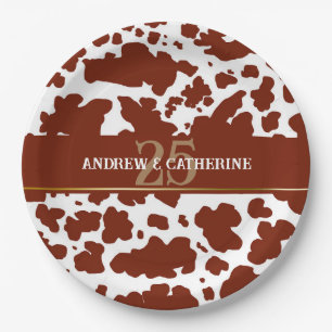 Elegant Cow Spots Print Farmer Wedding Anniversary Paper Plate