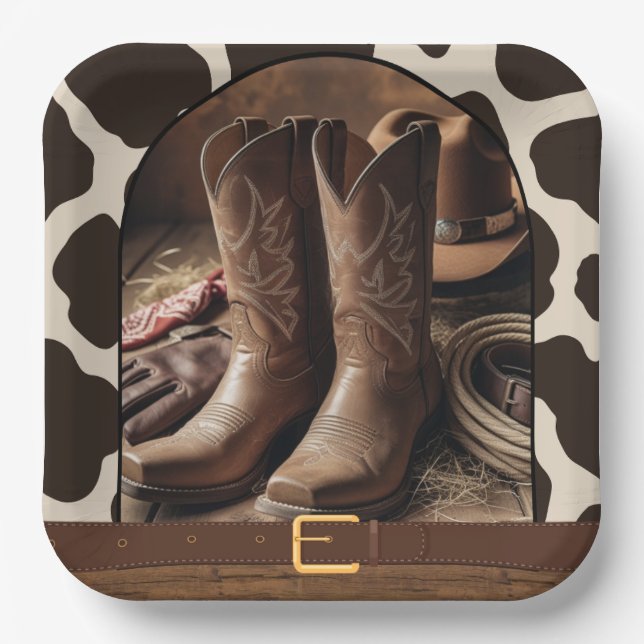 Elegant Cowgirl Boots Baby Shower Paper Plate (Front)
