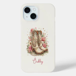 Elegant Cowgirl Boots with Flowers Monogrammed iPhone 15 Case
