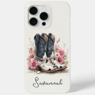 Elegant Cowhide Boots with Flowers Monogrammed iPhone 15 Pro Max Case