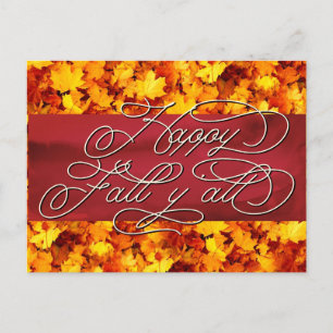 Elegant Cozy Autumn Vibes Quote Happy Fall Y'all Postcard