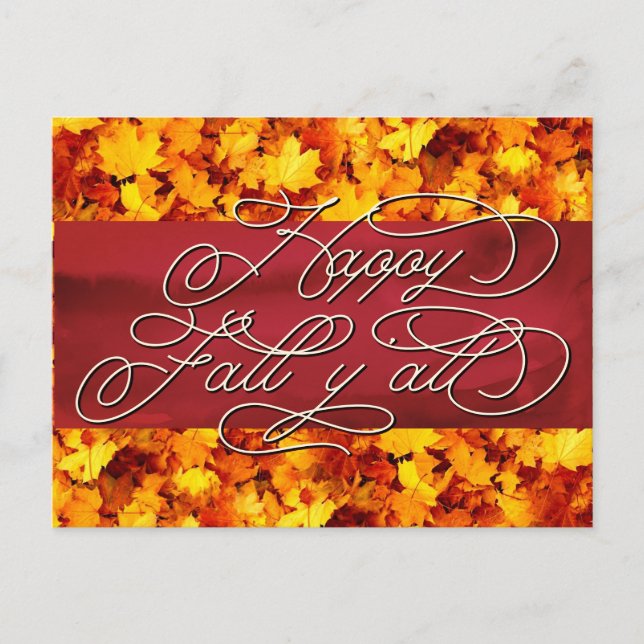   Elegant Cozy Autumn Vibes Quote Happy Fall Y'all Postcard (Front)