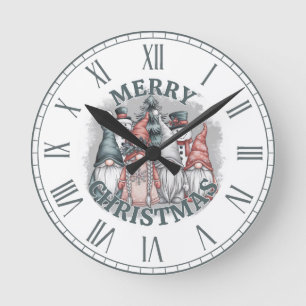 Elegant Cozy Christmas Gnome & Snowman wall Round Clock