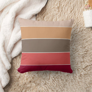 Elegant Cozy Coral Camel Brown Stripe Pattern Fall Throw Pillow