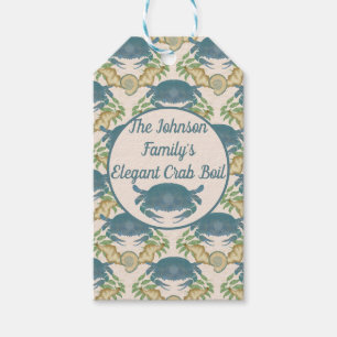 Elegant Crab Feast-Watercolor Blue Crabs, Seashell Gift Tags