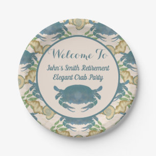 Elegant Crab Feast-Watercolor Blue Crabs, Seashell Paper Plate