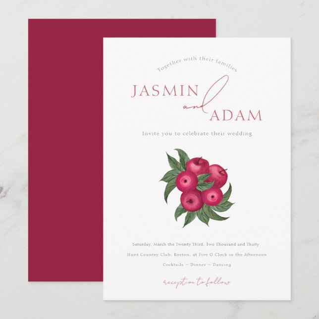 Elegant Cranberry Apple Botanical Wedding Invitation (Front/Back)