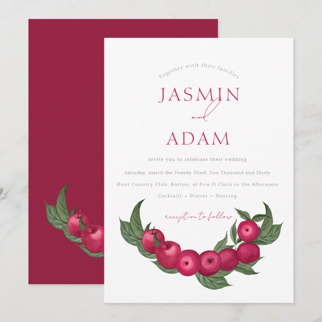 Elegant Cranberry Red Botanical Wedding Invitation (Front/Back)
