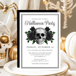 Elégant crâne gothique floral Halloween Invitation