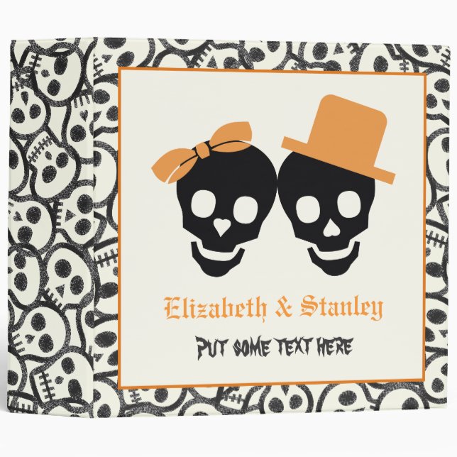 Elégant crâne Halloween mariage classeur orange (Devant/Côté)