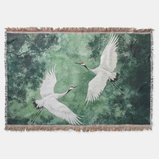 Elegant Crane Throw – Japanese Style Birds Blanket