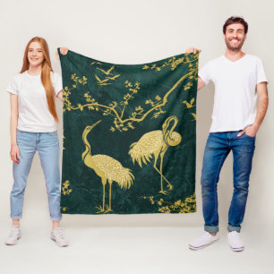 Elegant Cranes Art Pattern   Colourful Crane Birds Fleece Blanket