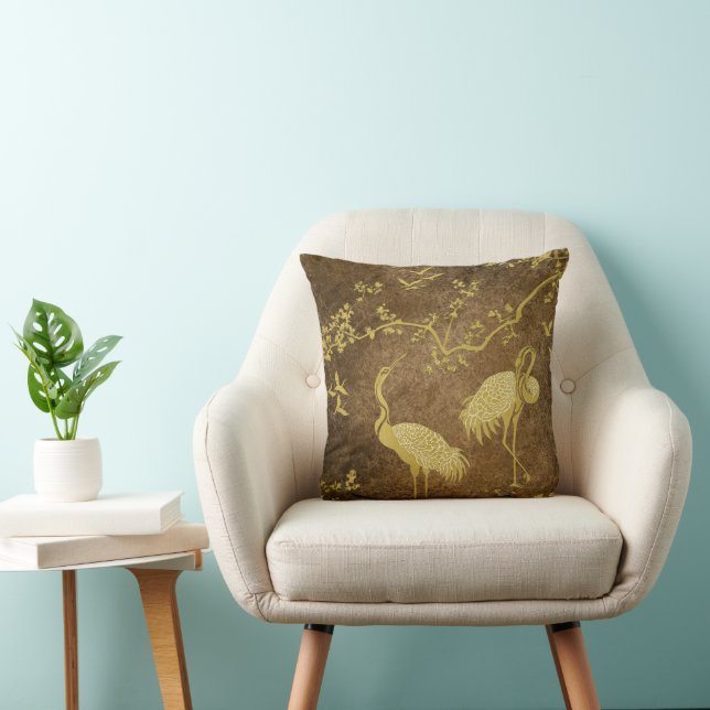 Elegant Cranes Art Pattern | Colourful Crane Birds Throw Pillow (Chair)