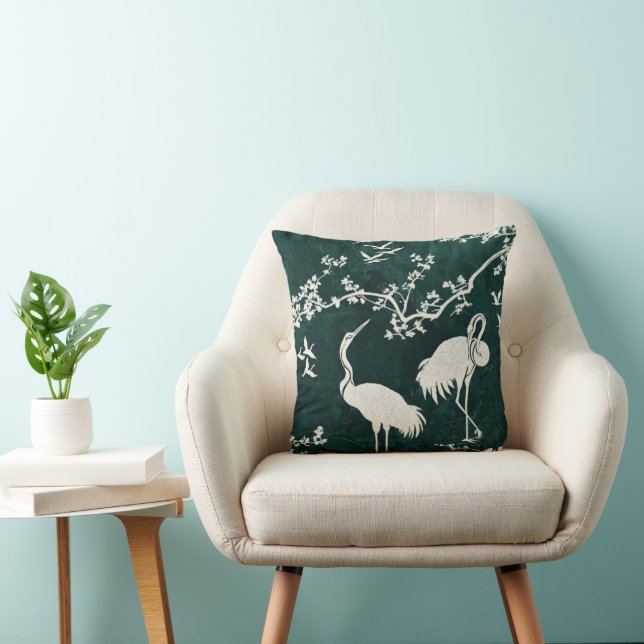 Elegant Cranes Art Pattern | Colourful Crane Birds Throw Pillow (Chair)