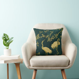 Elegant Cranes Art Pattern Colourful Crane Birds Throw Pillow