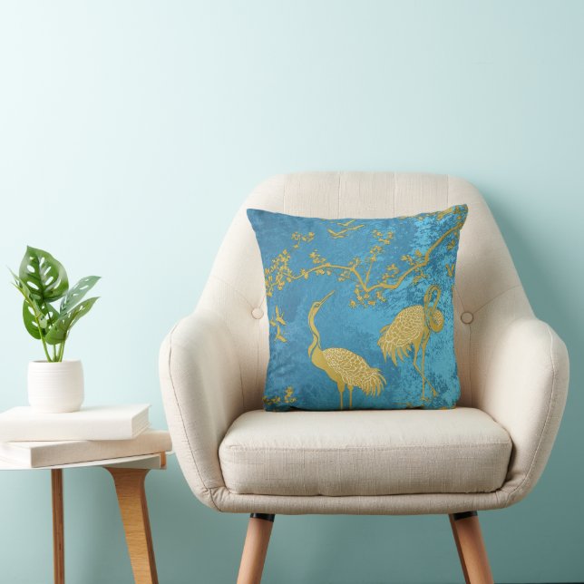 Elegant Cranes Art Pattern | Colourful Crane Birds Throw Pillow (Chair)