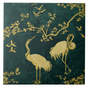 Elegant Cranes Art Pattern   Colourful Crane Birds Tile